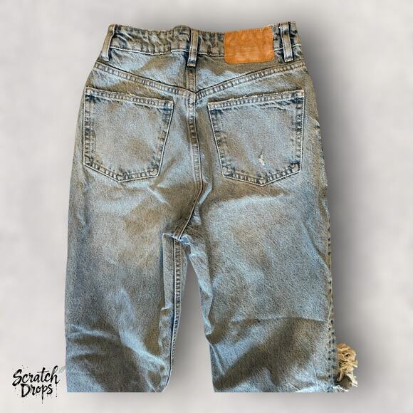 Zara Women's High Waisted Jeans Size 2 Blue Distressed Vintage Denim Pants - Picture 3 of 4